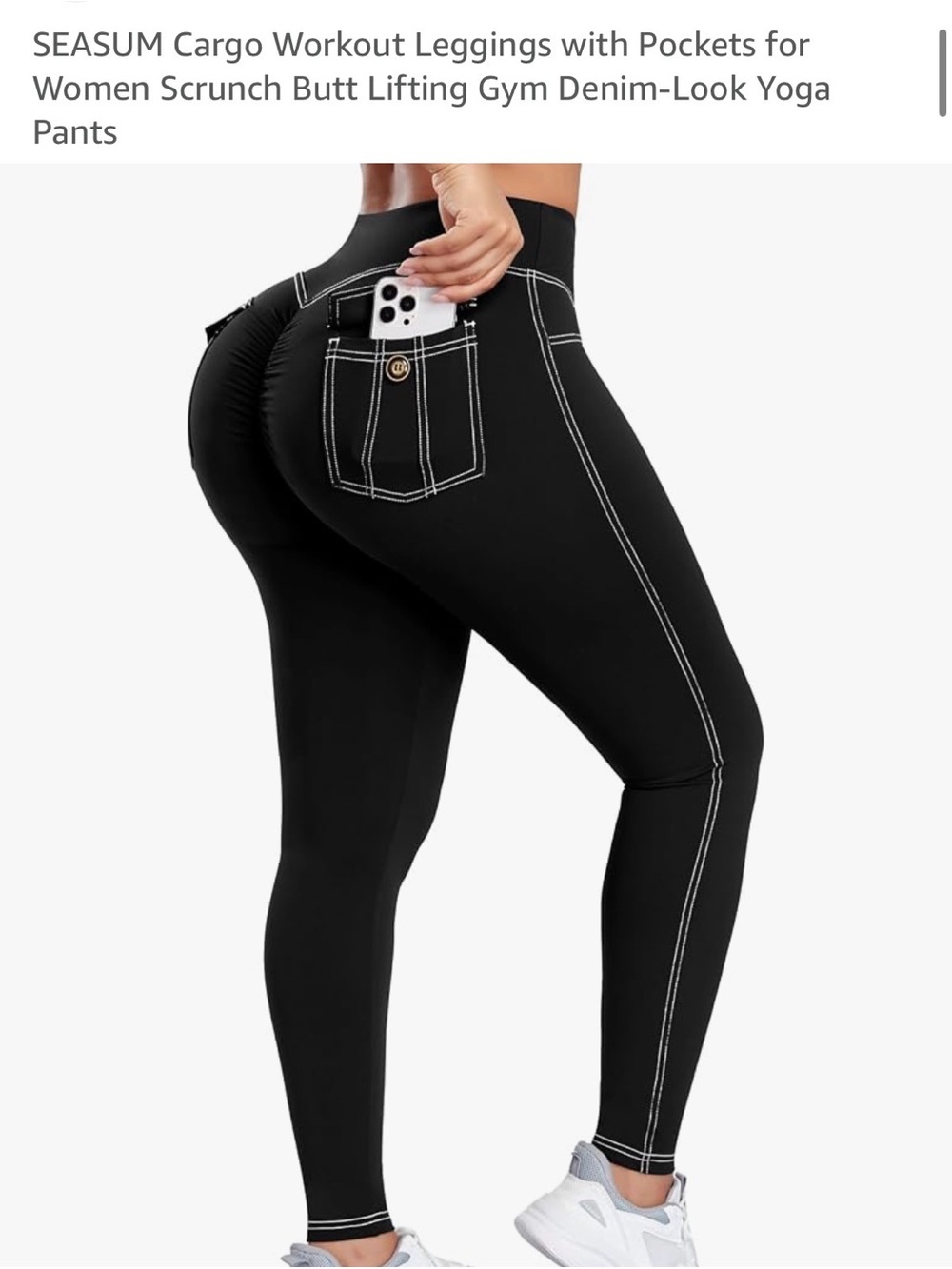 Black High-Waist Scrunch Butt Cargo Leggings with Pockets